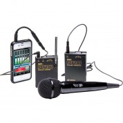 Azden Wms-pro+i Vhf Camera-mount Wireless Omni Lavalier Microphone System With Handheld Mic For Smartphones (169 & 170 Mhz)