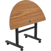 Balt Height Adjustable Sit And Stand Flipper Table (half Round, Nepal Teak Laminate, Platinum Edge)