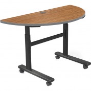 Balt Height Adjustable Sit And Stand Flipper Table (half Round, Nepal Teak Laminate, Platinum Edge)