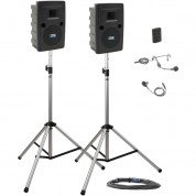 Anchor Audio Lib-dp1-b Liberty Deluxe Package 1 Portable Bluetooth Pa System With Bodypack Transmitter, Unpowered Companion Speaker, And Speaker Stands (1 X Lavalier Mic, 1 X Headset Mic, 1.9 Ghz)