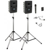 Anchor Audio Lib-dp2-air-hb Liberty Deluxe Air Package 2 - Portable Bluetooth Pa System With Air Transmitter, Bodypack & Wireless Handheld Microphone Transmitters, Wireless Companion Speaker, And Speaker Stands (1 X Lavalier Mic, 1 X Headset Mic, 1.9 Ghz)