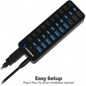 Sabrent 7-port Usb 3.0 Hub With 3 Smart Charging Ports