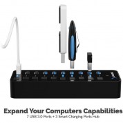 Sabrent 7-port Usb 3.0 Hub With 3 Smart Charging Ports