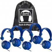 Hamiltonbuhl Sack-o-phones Favoritz Student Headphones With In-line Microphones (set Of 5, Blue)