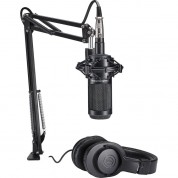 Audio-technica At2035pk Studio Condenser Microphone Pack With Ath-m20x Headphones And Cabled Boom Arm