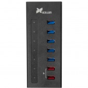 Xcellon 7-port Powered Usb 3.0 Slim Aluminum Hub With 2 Dual Data/charging Ports