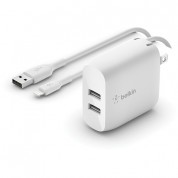 Belkin Boost Charge 24w Dual Usb Type-a Wall Charger With Lightning Cable