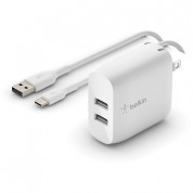 Belkin Boost Charge 24w Dual Usb Type-a Wall Charger With Usb Type-c Cable