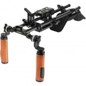 Camvate Pro Shoulder Rig With Baseplate, Lens Support & Dual Leather Handgrips (brown)