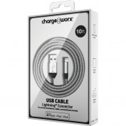 Chargeworx Lightning To Usb Type-a Male Cable (10', Silver)