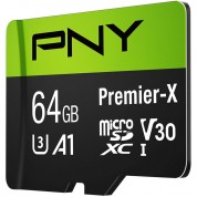 Pny 64gb Premier-x Uhs-i Microsdxc Memory Card With Sd Adapter