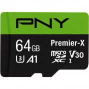 Pny 64gb Premier-x Uhs-i Microsdxc Memory Card With Sd Adapter