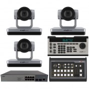 Bzbgear 3 X 12x Ptz Camera Broadcast Kit With 6-channel Mixer, 8-port Switch & Controller (silver)