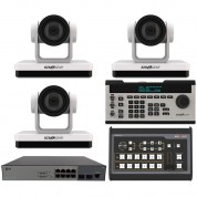 Bzbgear 3 X 20x Ptz Camera Broadcast Kit With 6-channel Mixer, 8-port Switch & Controller (white)