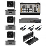 Bzbgear Podcast Kit With 3 X 10x Ptz Cameras/mixer/poe Switch/ceiling Mount/cable