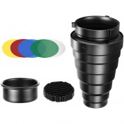 Neewer Large Metal Conical Snoot With Honeycomb Grid And Color Filter Kit (black)