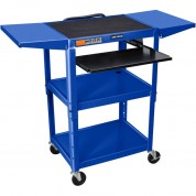 Luxor Adjustable-height Steel Utility Cart With Keyboard Tray And Drop Leaf Shelves (royal Blue)