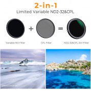 K&f Concept Nano-x Series Variable Nd & Cpl 2-in-1 Filter (55mm, 1 To 5-stop)