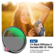 Neewer 2-in-1 Black Diffusion & Nd2-nd32 Variable Nd Filter (67mm, Grade 1/4, 1 To 5-stop)