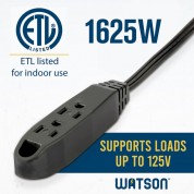 Watson 3-outlet Power Extension Cord (15', Right-angle, Black)