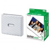 Fujifilm Instax Link Wide Smartphone Printer (ash White) & Instax Wide Film (20 Exposures)