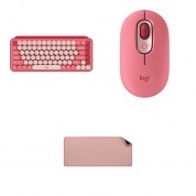 Logitech Wireless Pop Keys & Silent Mouse + Studio Desk Mat Bundle (heartbreaker Rose)