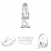 Logitech Blue Yeti For Aurora Collection Usb Mic Kit With Mouse, G715 Wireless Keyboard, And Headset (white Mist, Gx Red Switches)