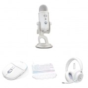 Logitech Blue Yeti For Aurora Collection Usb Mic Kit With Mouse, G713 Wired Keyboard, And Headset (white Mist, Gx Red Switches)