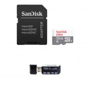 Sandisk 32gb Ultra Uhs-i Microsdhc Memory Card With Sd Adapter And 4-in-1 Usb 2.0 Card Reader