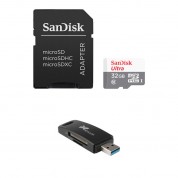 Sandisk 32gb Ultra Uhs-i Microsdhc Memory Card With Sd Adapter And Usb 3.0 Card Reader