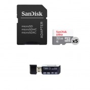 Sandisk 32gb Ultra Uhs-i Microsdhc Memory Card With Sd Adapter (5-pack) And 4-in-1 Card Reader