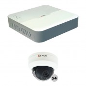 Acti 4-channel 8mp Standalone Poe Nvr (no Hdd) With Four Mini Dome Cameras