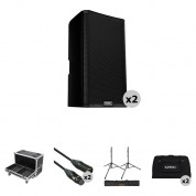 Qsc K12.2 Powered Portable Pa Speaker Kit With Two Speakers, Flight Case, Stands, Cables